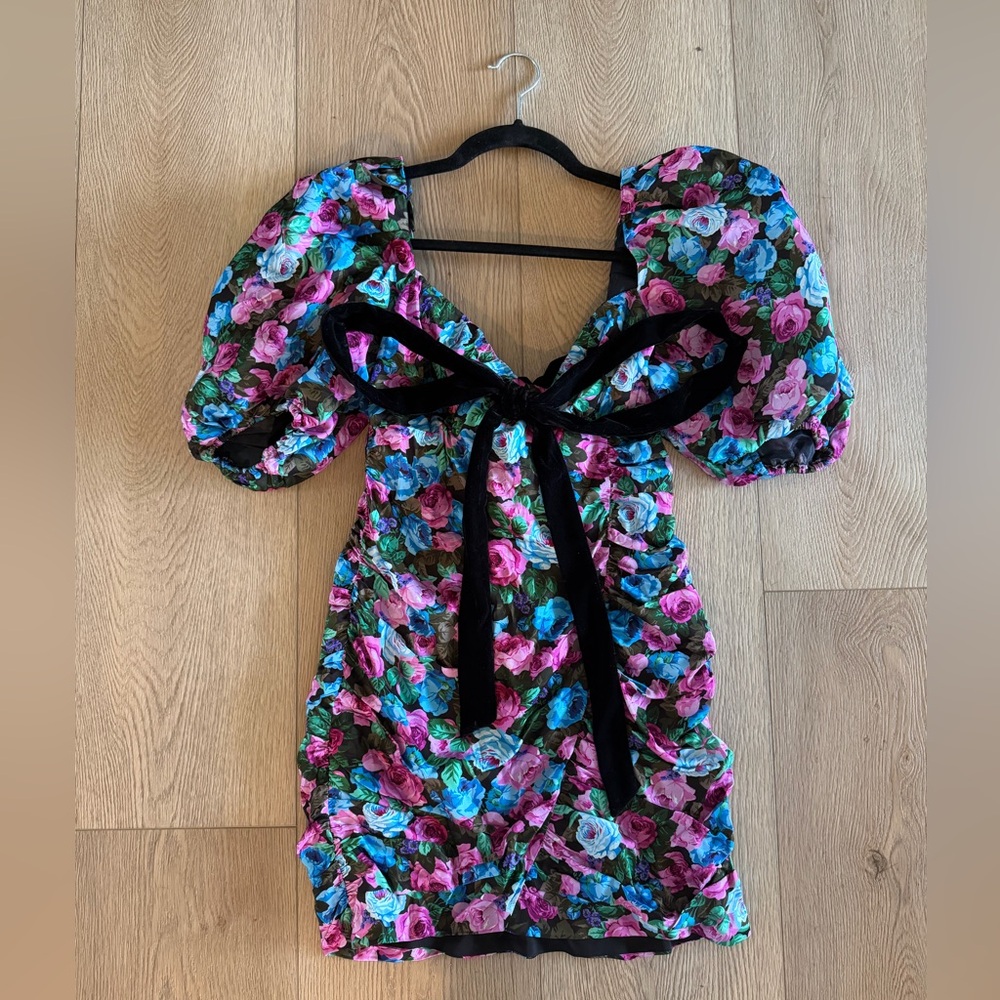 For Love and Lemons Floral Mini Dress with Puff Sleeves (NWT)